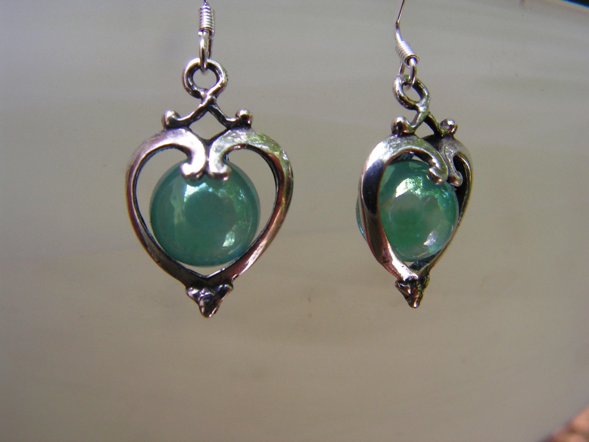 Sterling Silver Heart Earrings With Aqua Aura | Western  